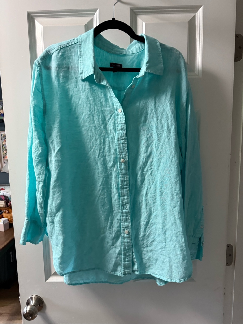 Talbots Aqua Button-Down Linen Shirt
